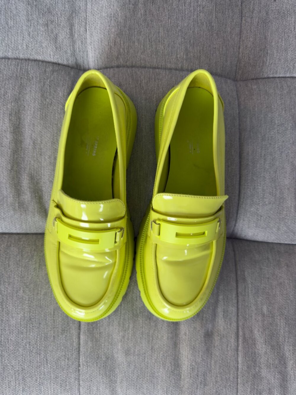 Call It Spring Izzy Neon Lime Platform Penny Loafers Chunky Lug Sole Sz 8 - Picture 8 of 11
